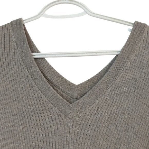All Saints taupe Keld Olivo oversized V-neck asymmetrical sweater size L - Picture 4 of 14